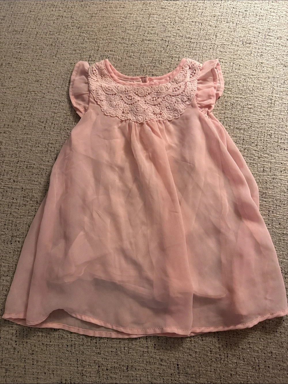 GAP Pink Lace Yoke Flutter Sleeve Dress